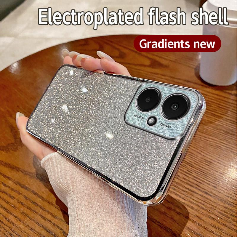 Etui na Xiaomi Redmi 13C 5G Etui na telefon Xiaomi Poco M6 5G Błyszczący brokatowany silikonowy pokrowiec z powłoką galwaniczną na obiektyw aparatu Miękki pokrowiec na tył