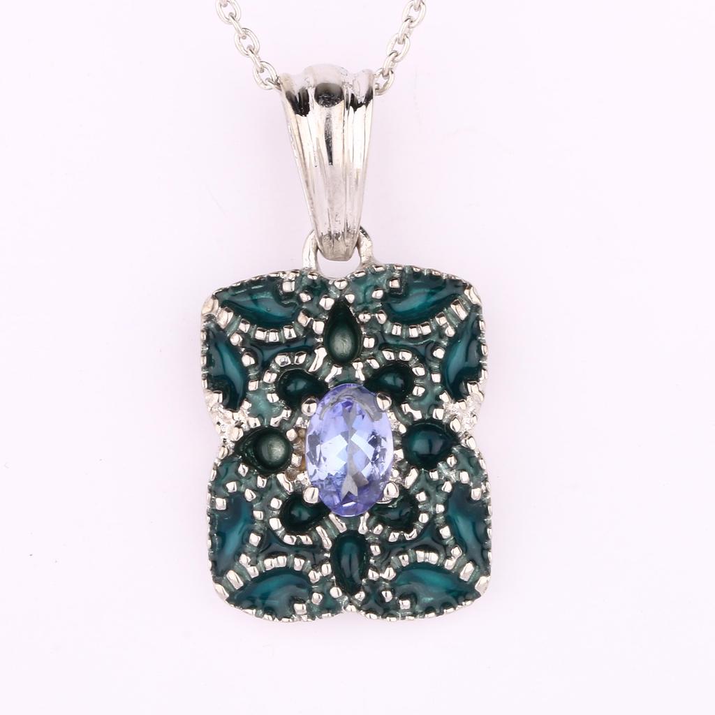 Natural Tanzanite Oval Pendant 925 Sterling Silver Rhodium Plated Handmade Fine Jewelry Gift for Her