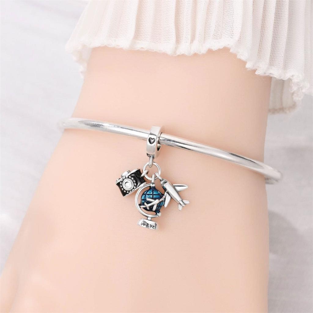 Travel Style Airplane Camera Luggage Charm Bead Jewelry Necklace Bracelet Accessory Set