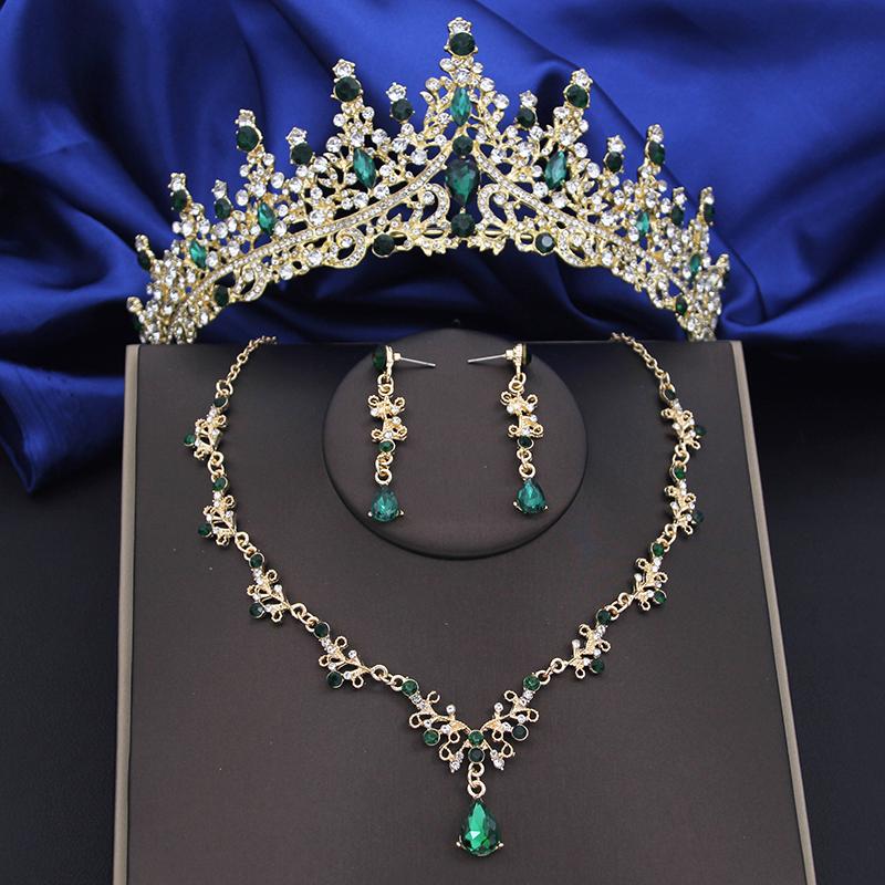 Quality copper Color Water Drop Bridal Jewelry Sets Princess Tiaras Necklace Earrings Wedding Crown Jewellry Set for Brides
