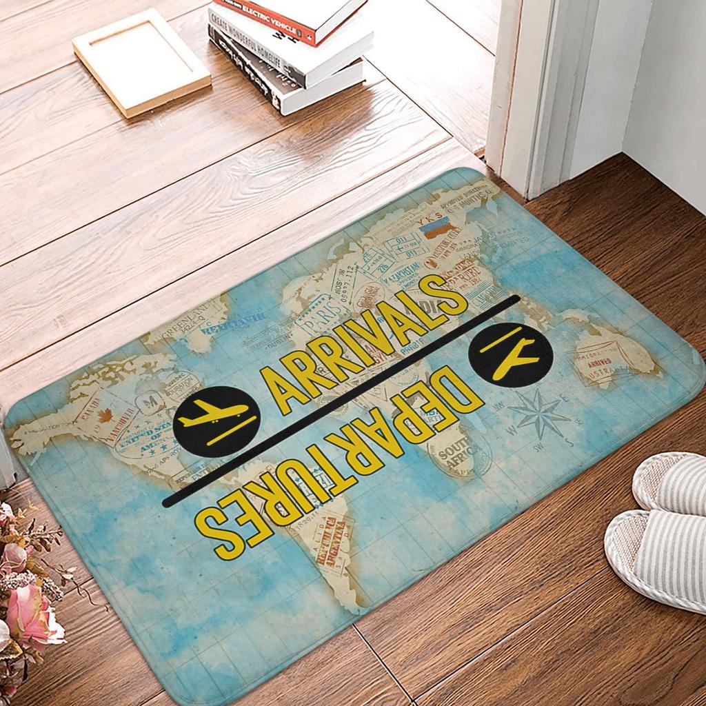 Aviation Airplane Departures Arrivals Floor Door Bath Kitchen Mat Anti-Slip Outdoor Doormat Garden Entrance Rug Carpet Footpad