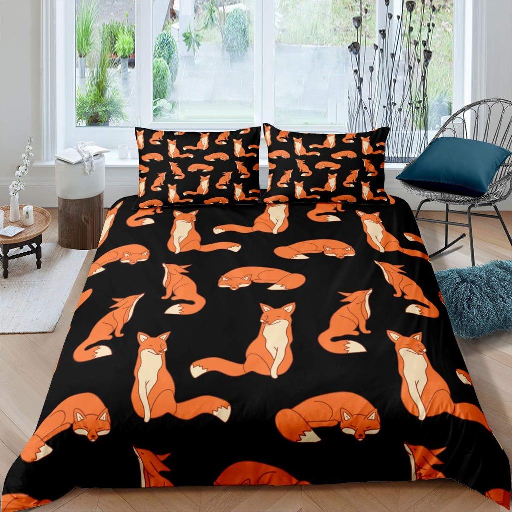 Comforter Fox Girls Cartoon Fox Bedding Set Lovely Animal Theme Comforter For Kids Teens King