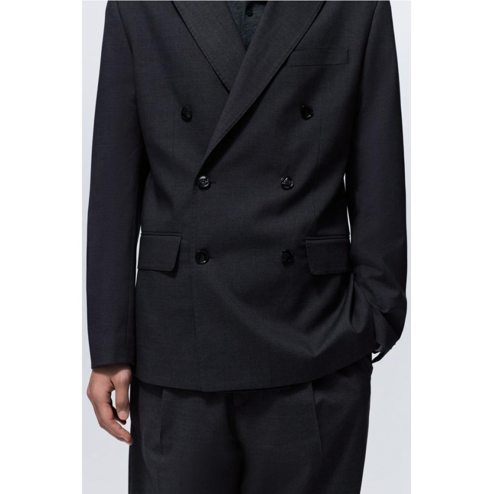 H M Double Breasted Jacket Regular Fit Dark Grey