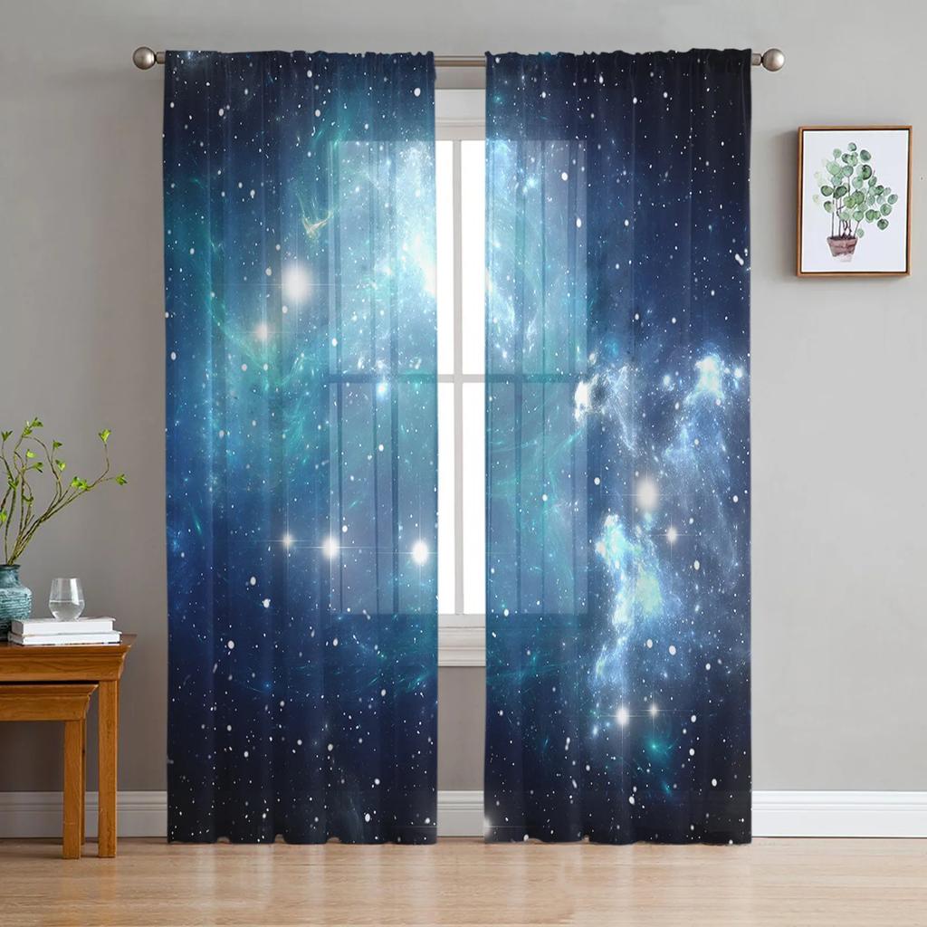 Star Galaxy Starry Sky Tulle Curtains For Living Room Bedroom Kitchen Decoration Chiffon Sheer Voile Window Curtains Kids Drape