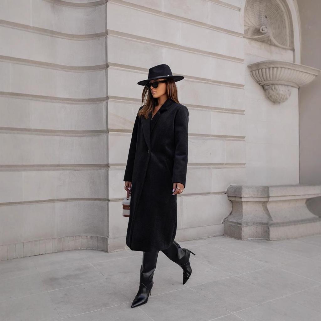 2024 Bestseller Women's Winter Simple Solid Long Sleeve Mid-Length Wool Coat
