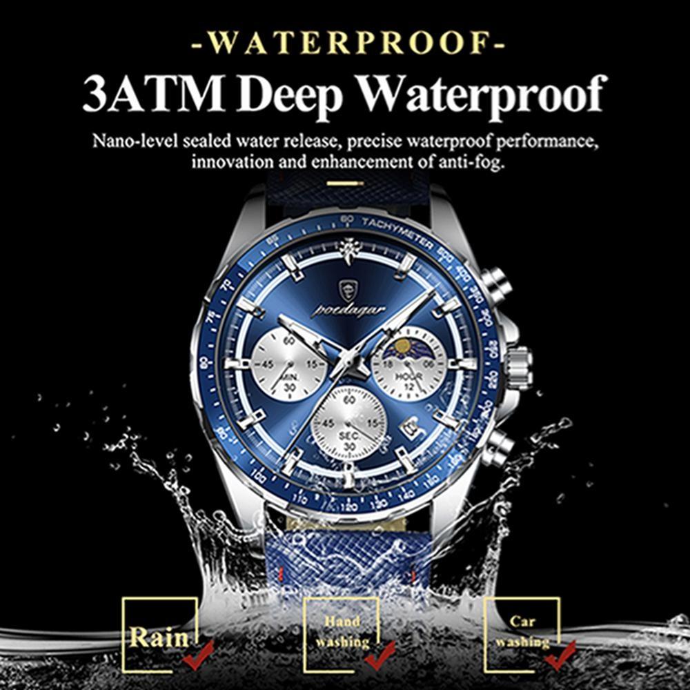 Herren Sportuhr Leuchtend Wasserdicht Chronograph Datum Lässig Herren Armbanduhr Leder Herren Quarzuhren