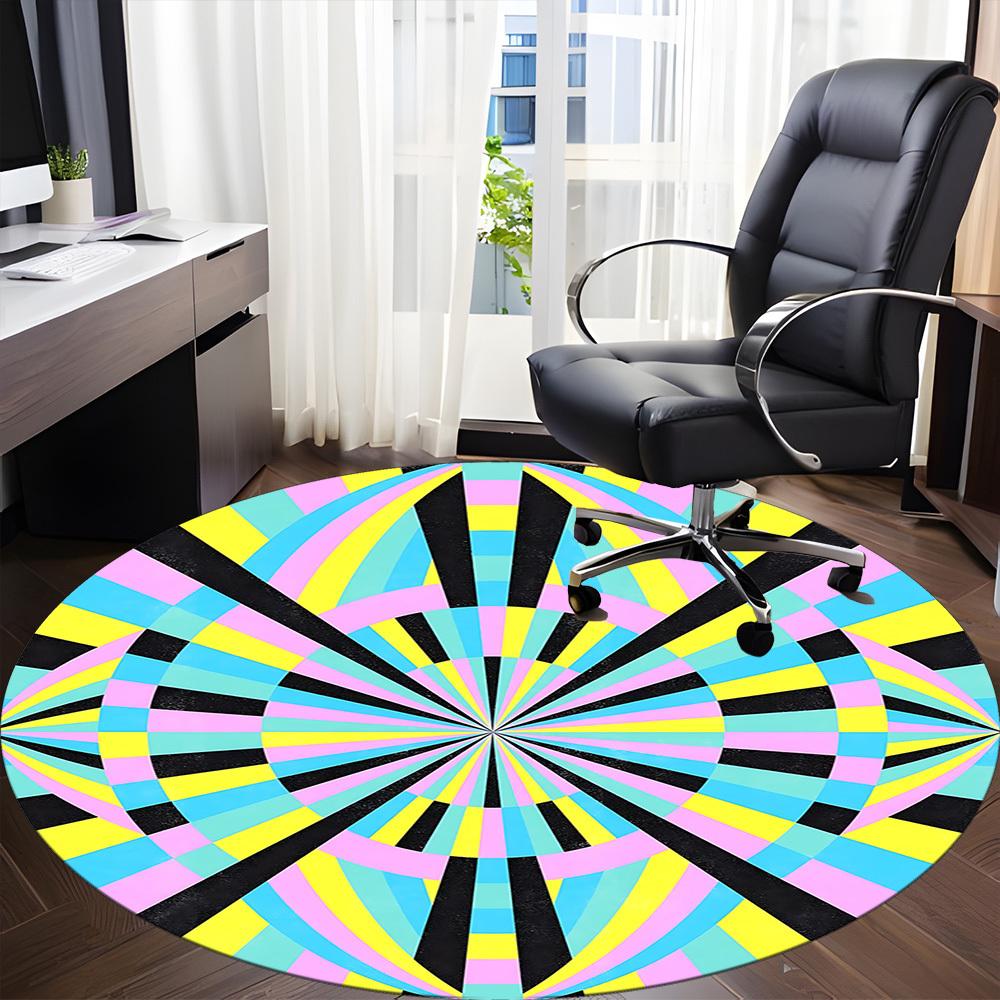 1PC Kaleidoscope Pattern Office Round Rug, Non slip, Soft and Durable Office Rug for Interior Decoration, Perfect for Office