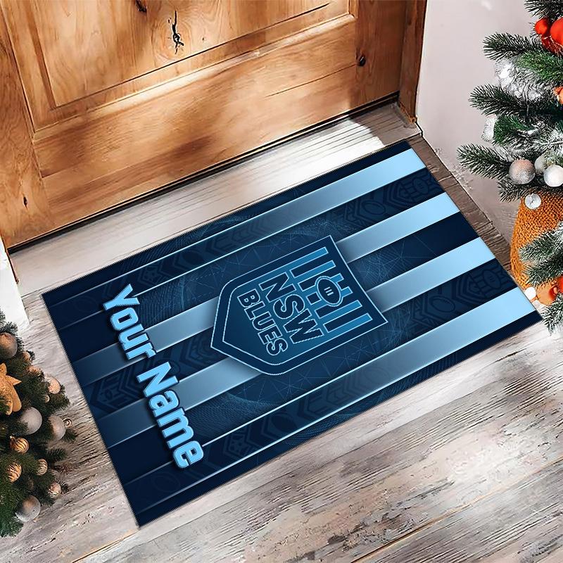 NSW Blues logo Crystal Velvet Rug, Custom Name Text Personalized Non‑Slip Floor Mat for Home Decor Gift