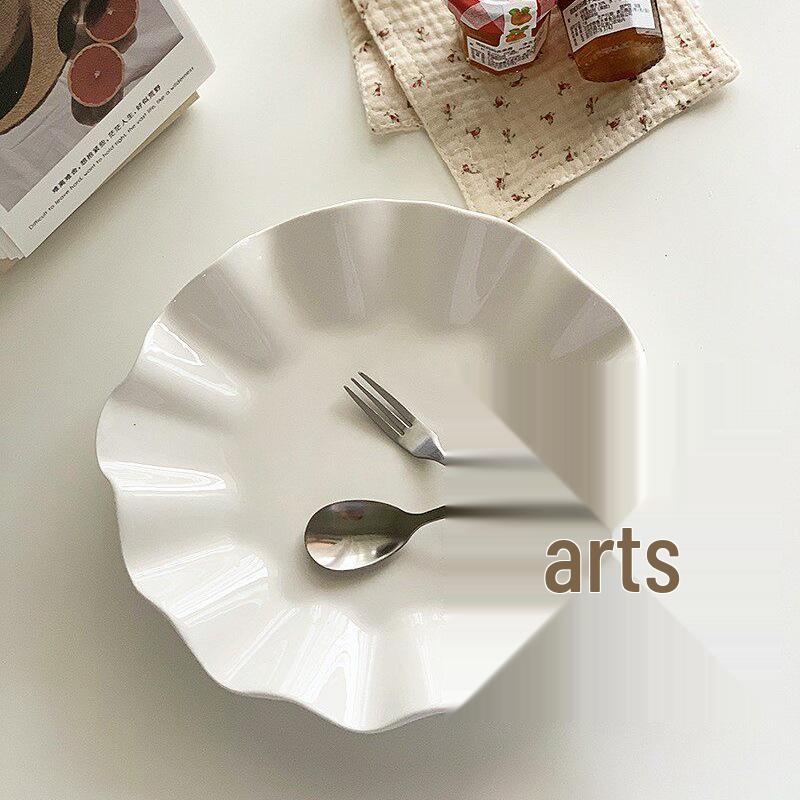 Korean Ruffle White Ceramic Dinner and Snack Plate