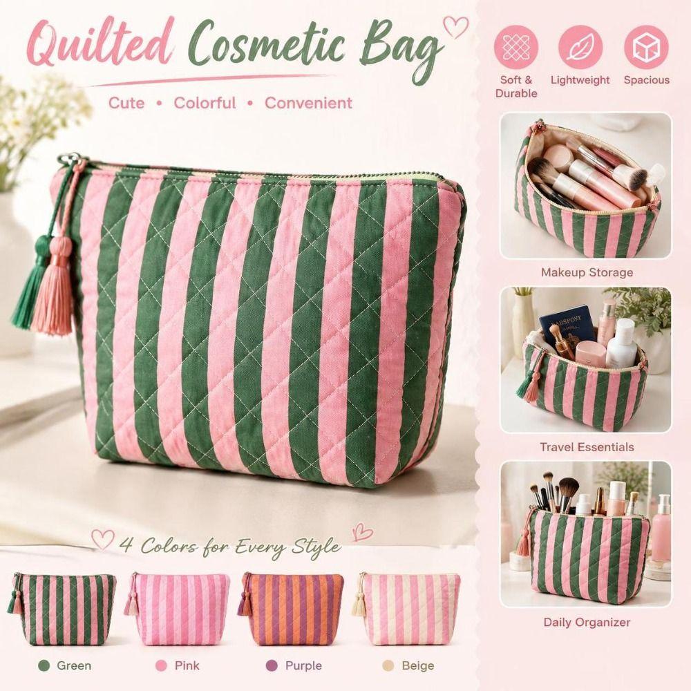 With Tassel Cosmetic Bag Striped Travel Pouch Multipurpose Toiletry Pouch  Bathroom
