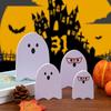 4pcs/set Creative Wooden Halloween Ghost Decor Cute Unique White Ghost Signs Cartoon Funny Ghost Tabletop Decorations Home