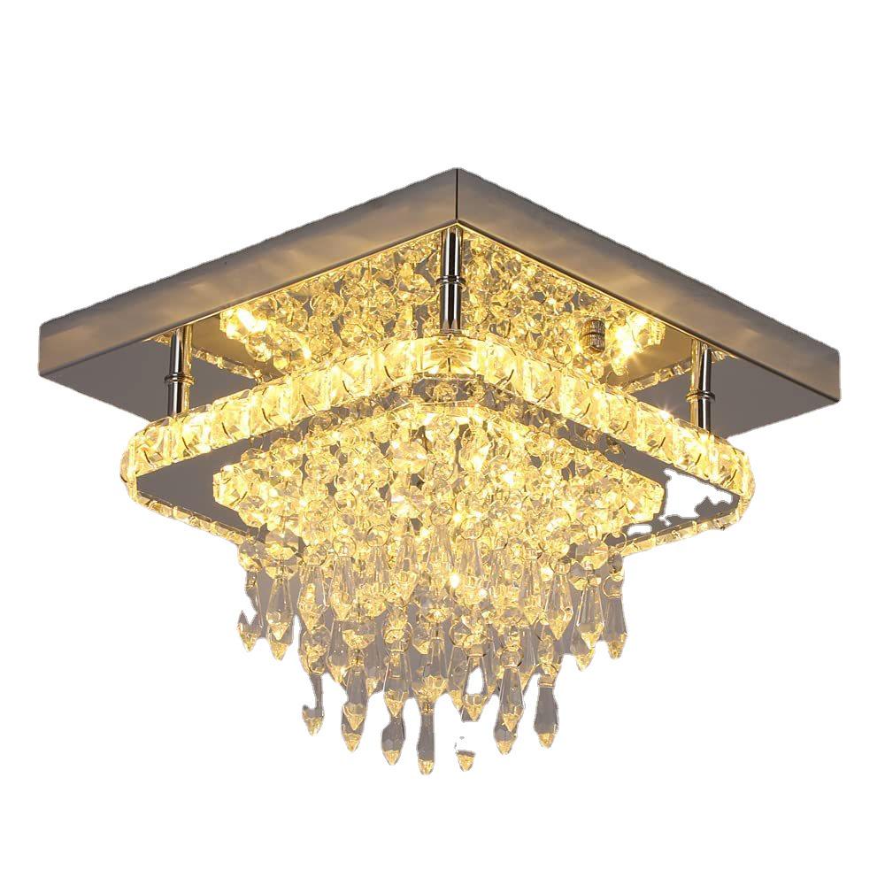 Modern Square Crystal LED Ceiling Light for Hallway, Foyer, Dining Room, or Balcony