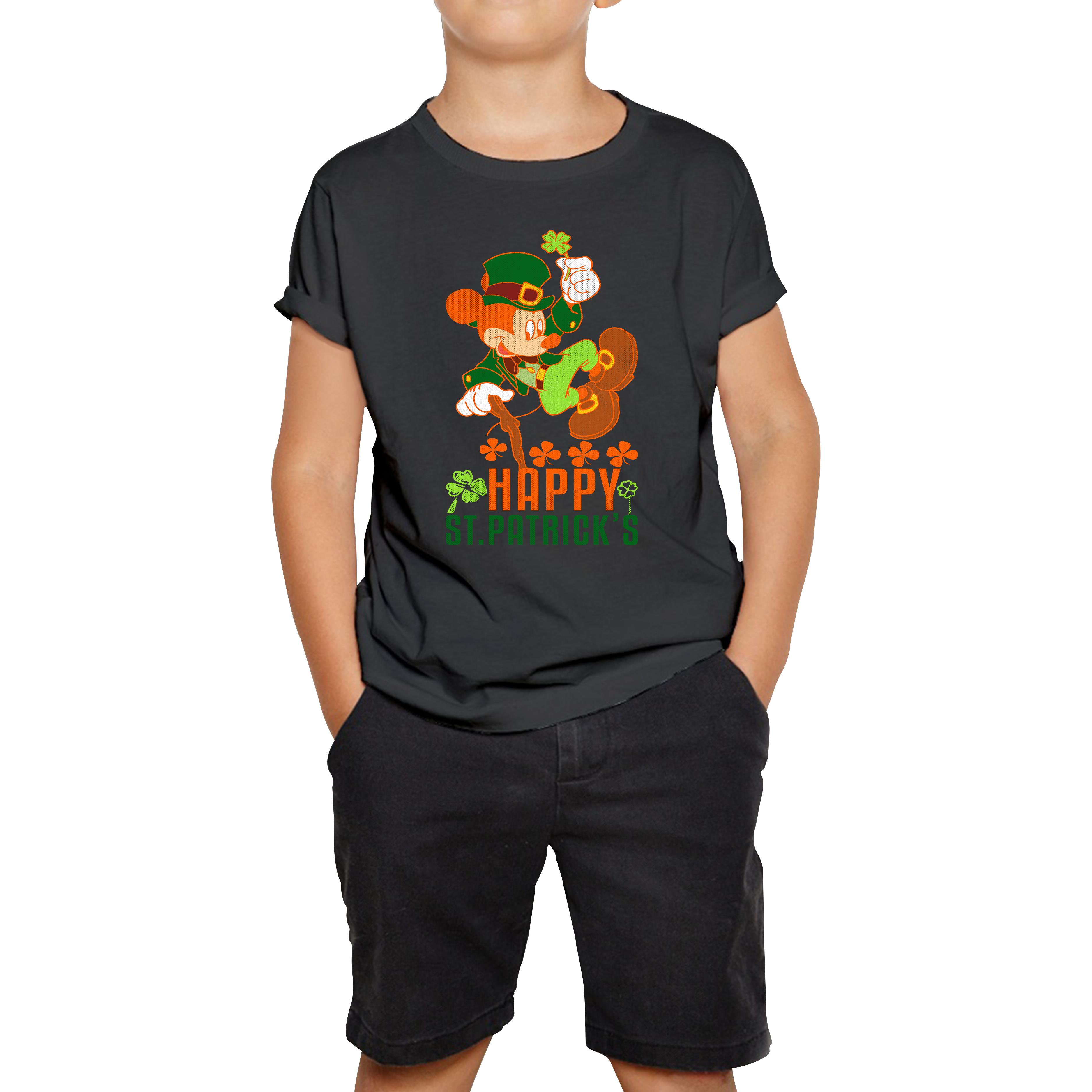 Happy St. Patrick s Day Mickey Mouse Leprechaun Shamrock Patricks Day Cartoon Irish Kids Tee 100