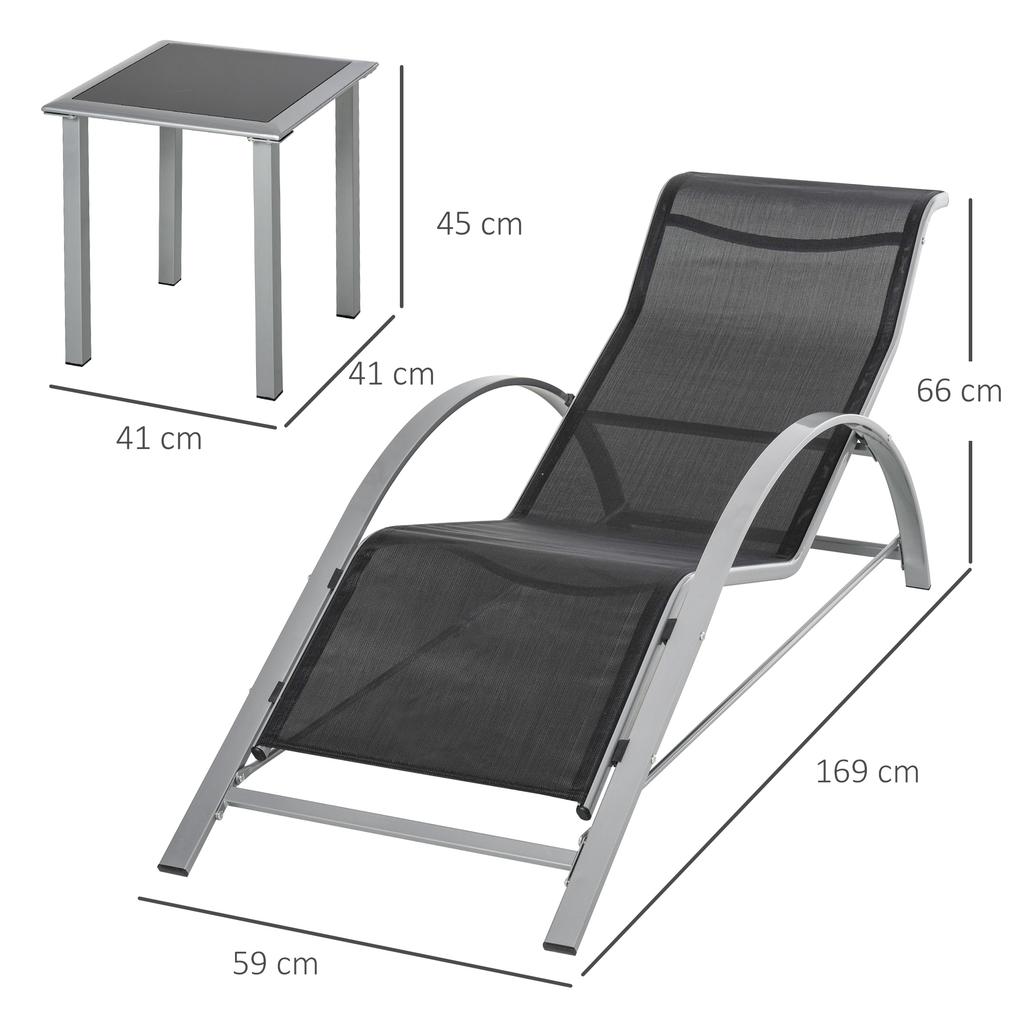 Three-Piece Curved Sun Lounger Set - Black