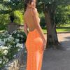Women's Sexy Floral Print Maxi Dress Spaghetti Strap Bodycon Dress with Open Back Slim Fit Backless Floral Dress for Summer Vacation Beach Date Night