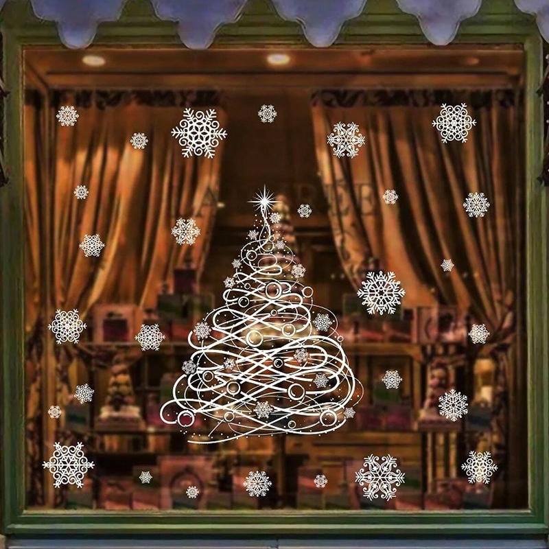 Christmas Window Sticker Reindeer Santa Claus Shaped Glass Shop Window Sticker New Year Snowflake Sticker Electrostatic Sticker