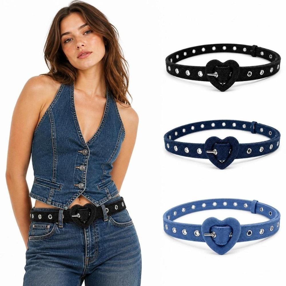 Slim Fit Denim Waist Belt Heart Shape Buckle Fashion Denim Belt For Women Girls