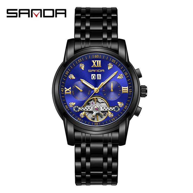 Sanda Men's Waterproof Luminous Quartz Watch - Fashionable Three-Eye Six-Hand Design with Steel Band.