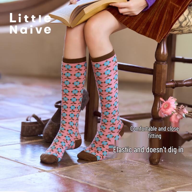 Little Naive Girls  Vintage Jacquard Anti-bacterial Mid-Calf Socks 5-7 Years (13-14cm)