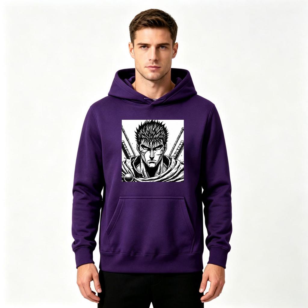 Men's Anime Warrior Print Pullover Hoodie Casual Long Sleeve Hooded Sweatshirt for Adults