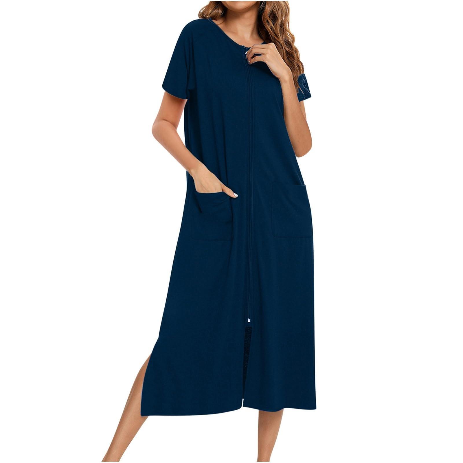 

A Casual, Loose, Round-neck Solid-color Dress For Women S тёмно-синий