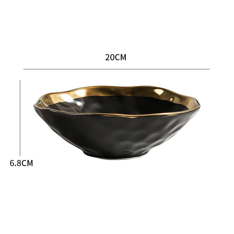 Irregular Gold-plated Edge Ceramic Steak Plate Salad Plate Dessert Plate Matte Thick Soup Bowl Restaurant Creative Tableware