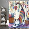 Cute Cat Love Flower and Grass Collage Art Shower Curtain, Bathroom Decorative Shower Curtain, Waterproof Shower Curtain with Ho