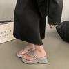 INS Wind~ Thick-soled Heightening Cool Slippers Women's Shoes Wear 2025 New Summer Leopard Print Toe Sandals Women's Trend