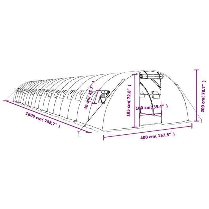VidaXL Greenhouse with White Steel Frame 72 M² 18x4x2 M, Polytunnel, Cold Frame, Tomato Greenhouse, Garden Greenhouse, 3188079