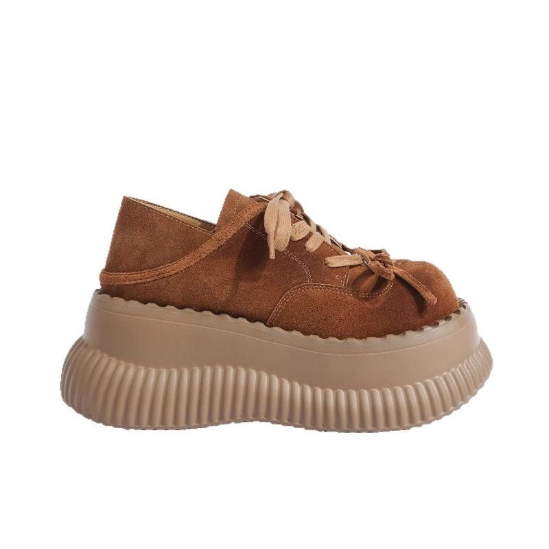 Big head muffin small man platform brown single shoes new retro platform small leather shoes women Maillard