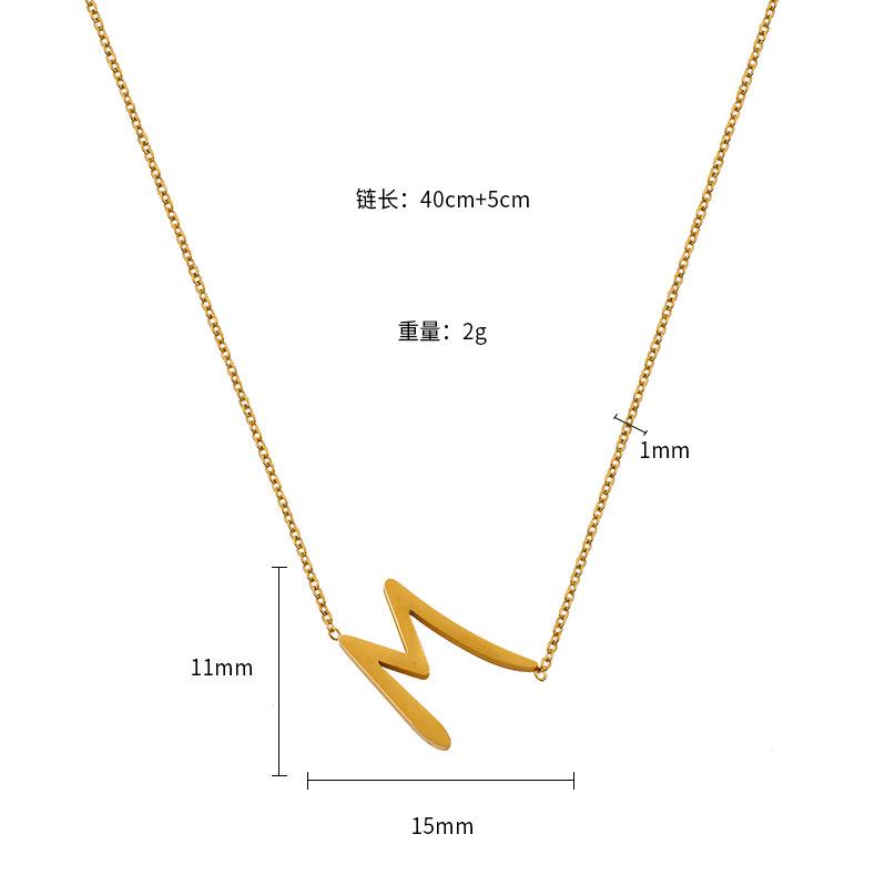 Korean Simple Personality Style Elegant Line Shape M Letter Pendant Minimalist Style Versatile Titanium Steel Gold-Plated Necklace