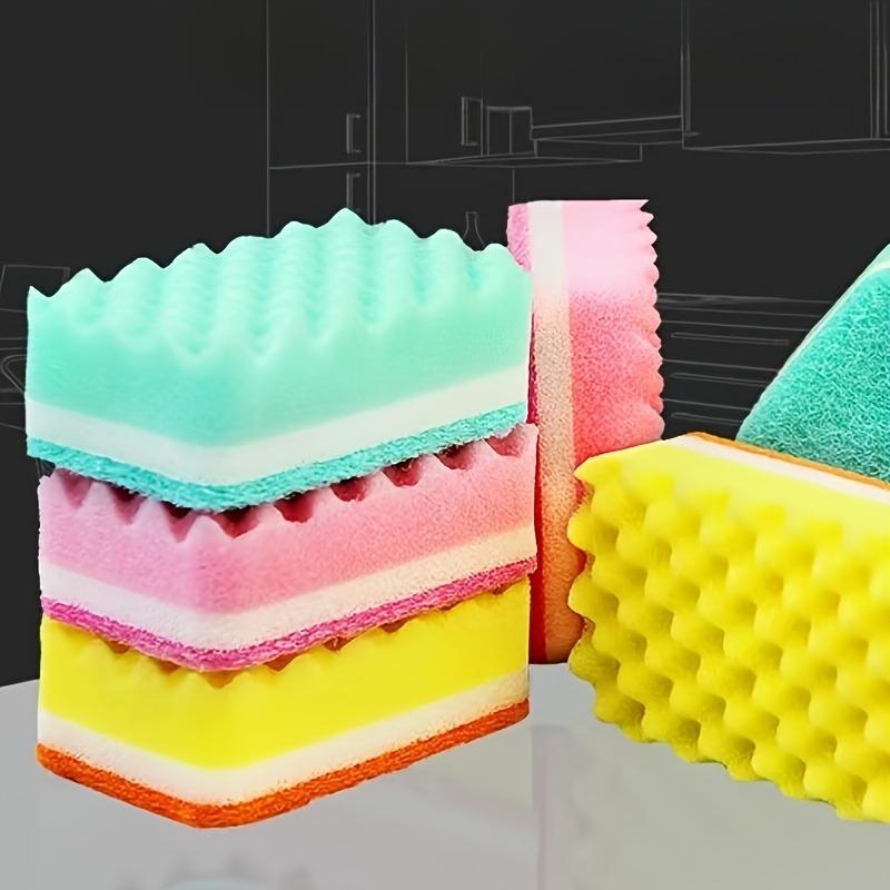 2/4pcs Multi-Color High-Density Wavy Sponge Scrubbers,Household Cleaning Sponges for Kitchen,Scratch Free Bowl Sponge Wipe.