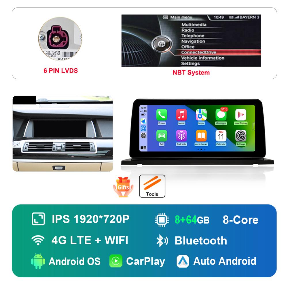 12.3 inch HD Touch Screen for BMW 5 Series F07 GT 2011 - 2017 CIC NBT System Android Car Radio Multimedia Player DSP Stereo GPS