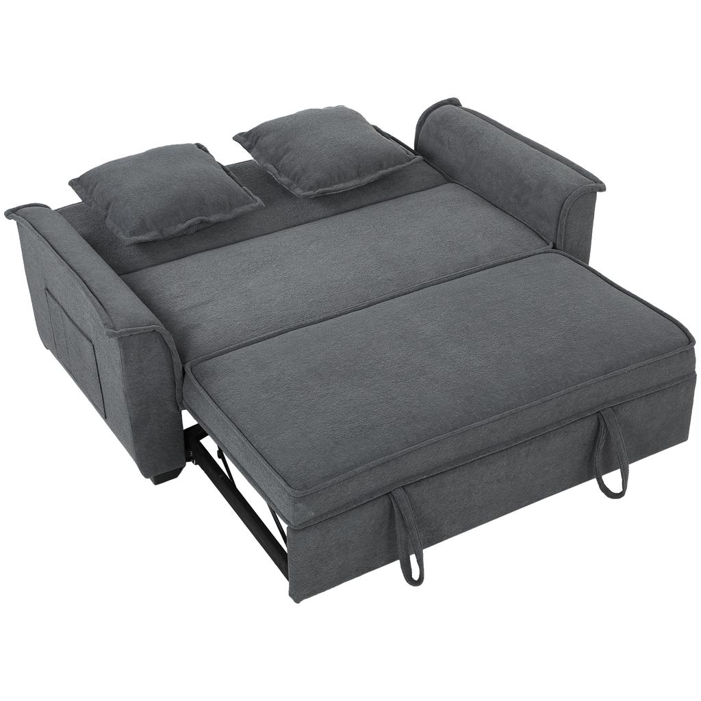 Futon Sleeper Sofa, Adjustable Backrest, 2-Seater with 2 Cushions, Dark Grey
