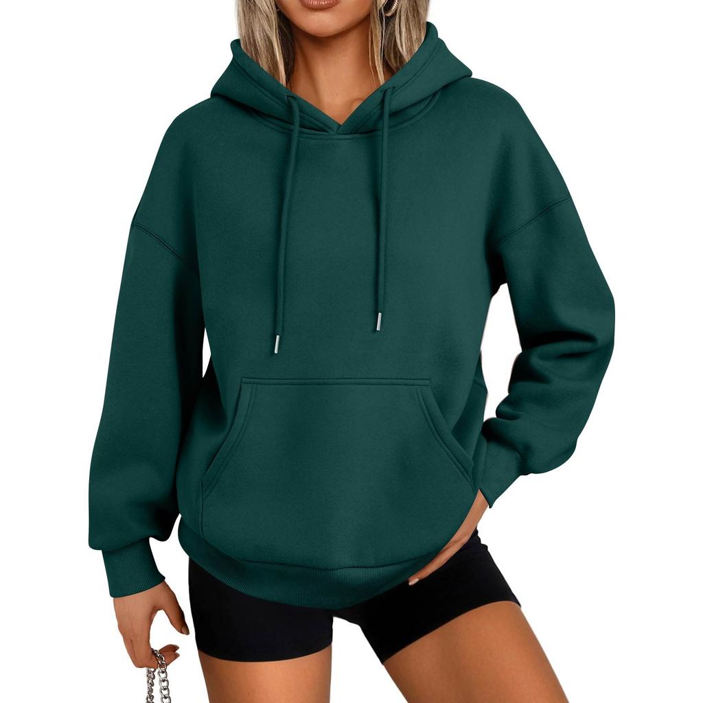 Women's Fashion Casual Solid Color Pocket Long Sleeve Hoodie