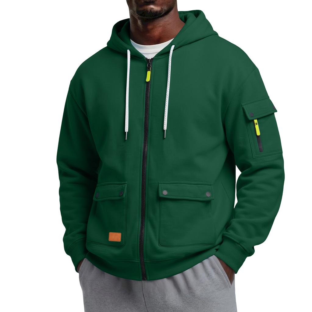 Men's Color Hooded Long Sleeve Casual Jacket for Everyday Wear