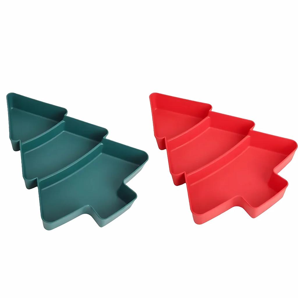 Christmas Tree Plates Plastic Christmas Trays Snack Service Trays 3-bedroom Multifunctional Food Trays Christmas Party Supplies