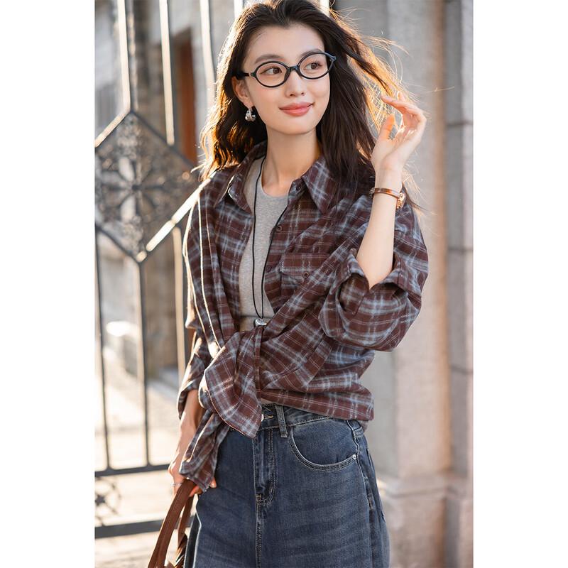 Mocana Women's Vintage Plaid Long Sleeve Shirt