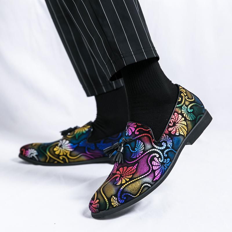 Fashion Luxury Designer Male Pointed Colours Tassel Patchwork Shoes Men's Formal Wedding Dress Homecoming Sapatos Tenis Masculino