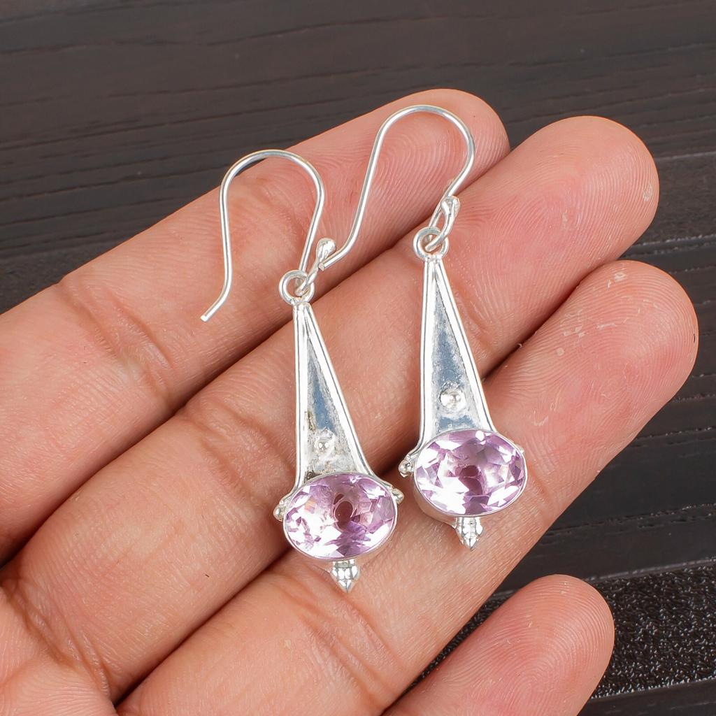 Morganite Gemstone 925 Sterling Silver Jewelry Drop/Dangle Earrings1.80" For Her EE-50-11