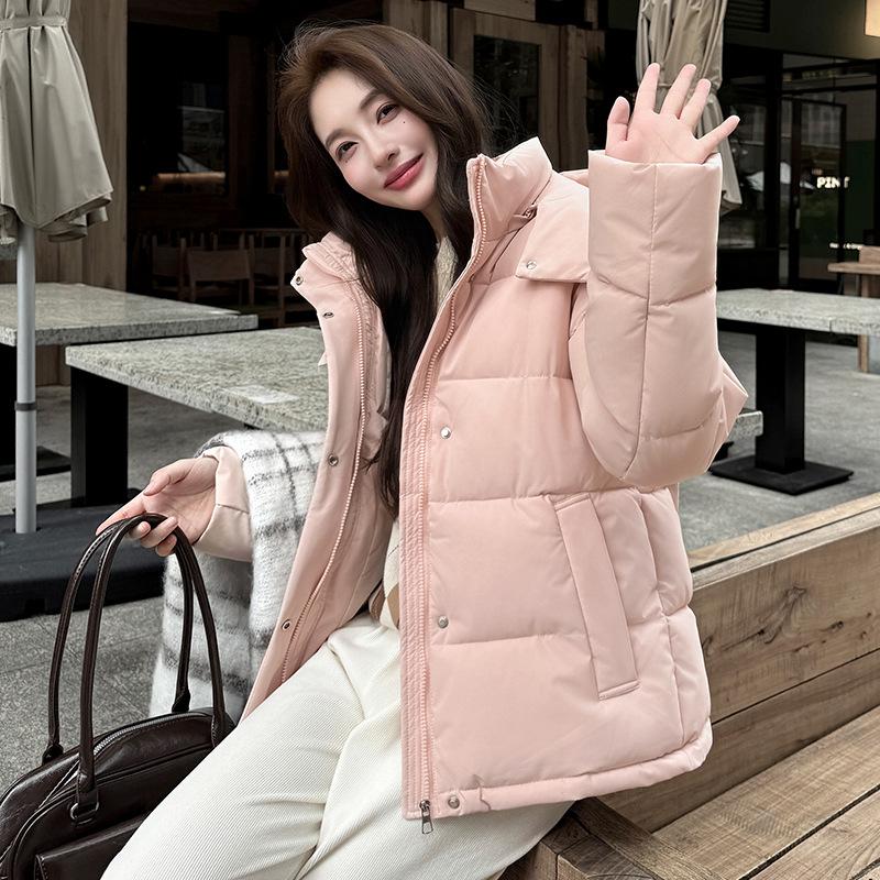

Women’s Short Windproof Thicken Warm Winter Jacket With Detachable Hood 5 Colors M рожевий