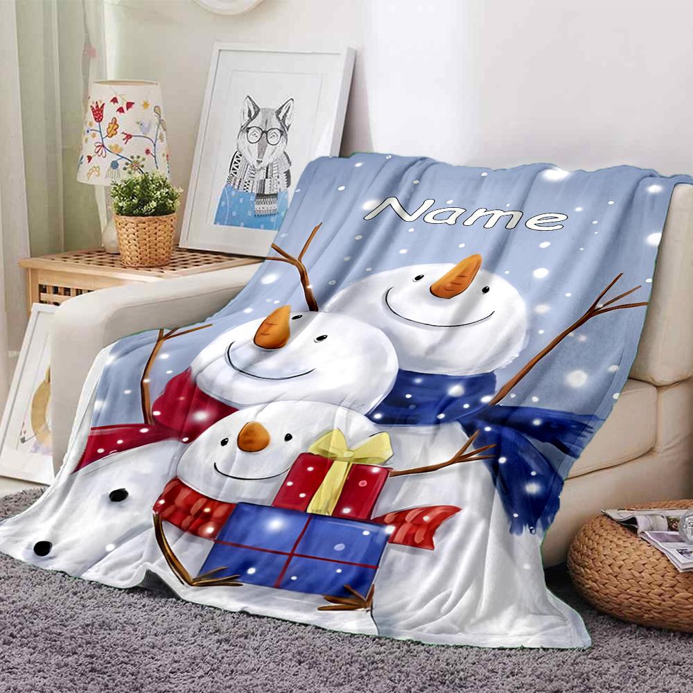Custom Name Christmas Snowman Theme Printed Blanket - Perfect for Couch, Bed, Travel & Outdoor Use | Machine Washable, Cozy & Durable.