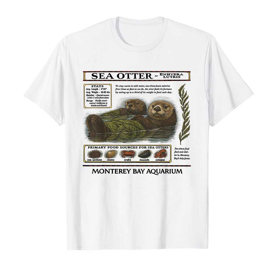 Monterey Bay Aquarium Sea Otter T-shirt For Men 100% Cotton T Shirts Short Sleeve Tops P527