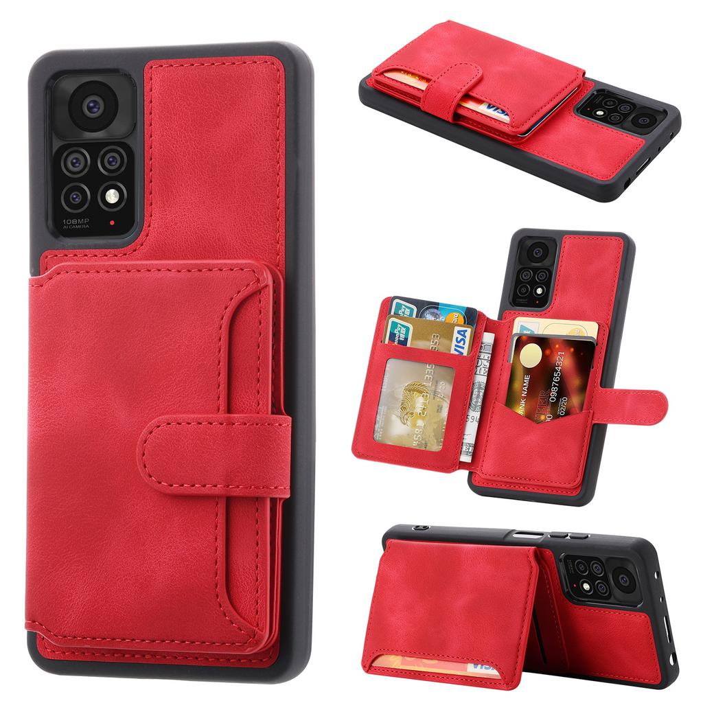 For Xiaomi Redmi Note 11 4G (Qualcomm)/Note 11S 4G RFID Blocking Phone Case Kickstand Wallet Leather+TPU Cover