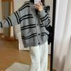 Lazy Wind Striped Autumn and Winter New Women's Clothing Pocket Knitted Cardigan Women's Top Loose Sweater Jacket Women