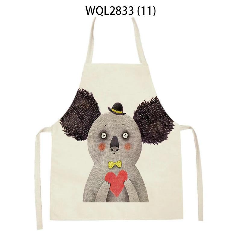 Animal Printed Kitchen Aprons Women Men Dinner Party Cooking Waist Bib Fox Cattle Bear Pattern Baking Pinafore Cleaning Apron