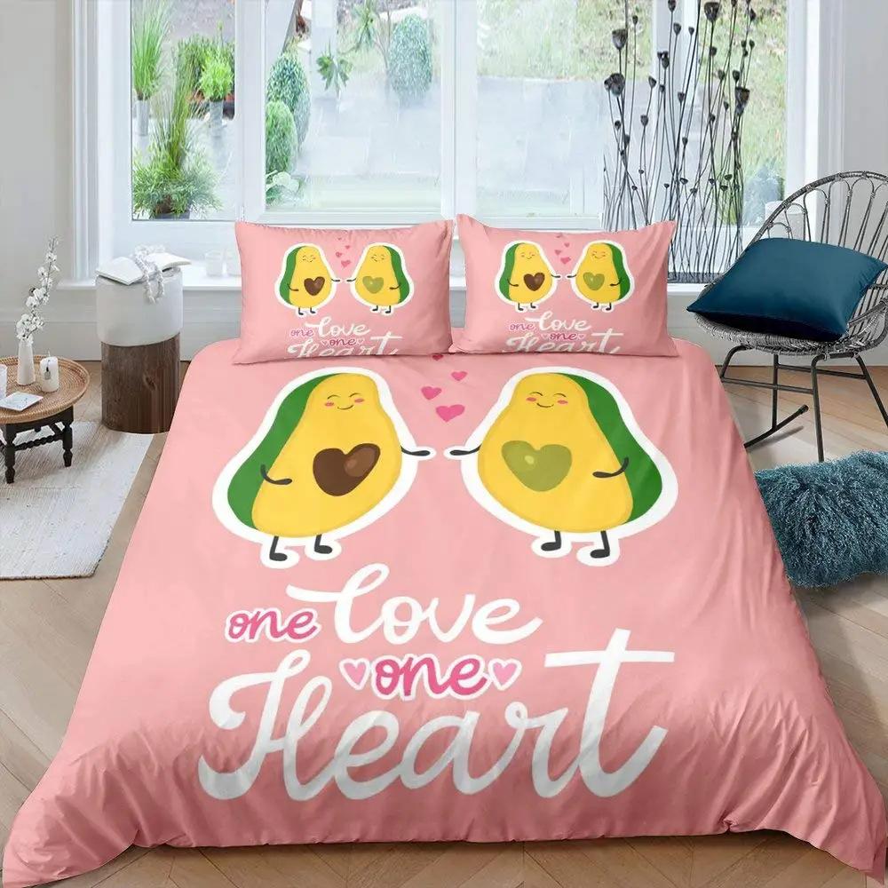 Cartoon Avocado Duvet Cover Three-Piece Set Funny Pattern Bedding Set With Pillowcase