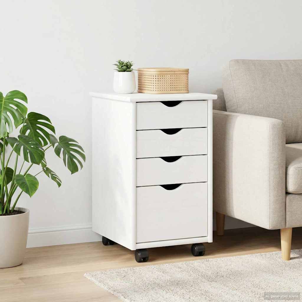 Mobile Storage Cabinet with Casters White 34 x 39 x 56 cm Solid Pine Wood