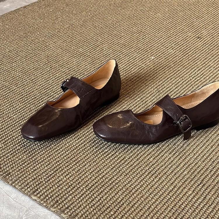 Sheepskin version~ Retro literary and artistic style with shallow mouth small single shoes women's simple leather comfortable flat Mary Jane shoes