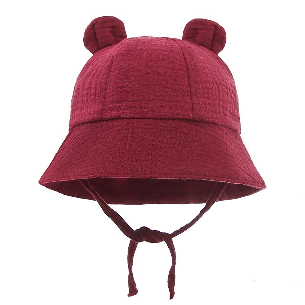 Baby Pure Cotton Bucket Hat with Rabbit Ears - Solid Color Sun Hat for 3-12 Months